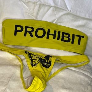 Yellow prohibited and butterfly full back bikini with tube top